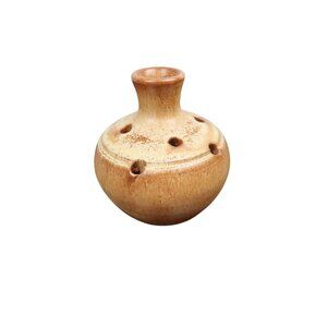 VTG Studio Pottery Bud Vase Flower Frog Tan Brown Drop Ceramic Rustic Boho